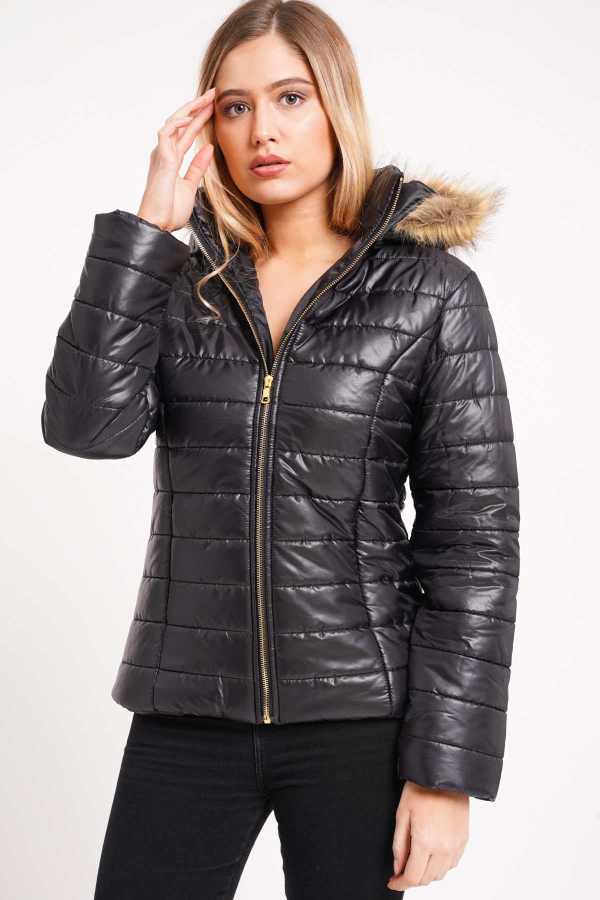 Faux Fur Wet Look Puffer Jacket | Affinity Wholesale Fashion