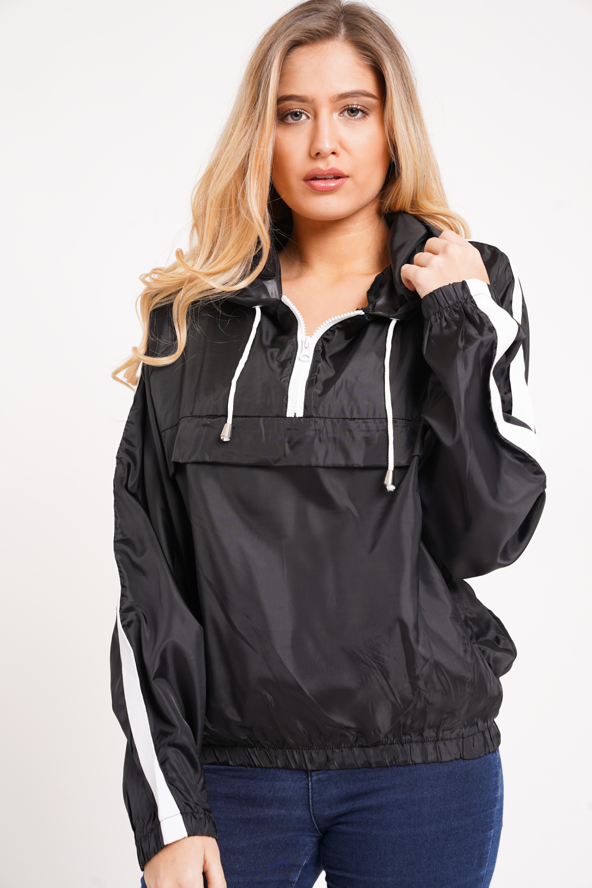 Half Zip Stripe Hooded Cagoule | Affinity Wholesale Fashion