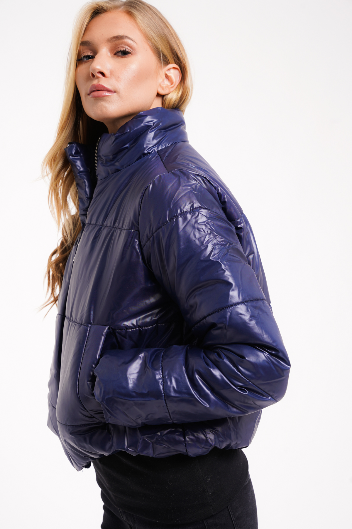 Wet Look Cropped Puffer Jacket | Affinity Wholesale Fashion